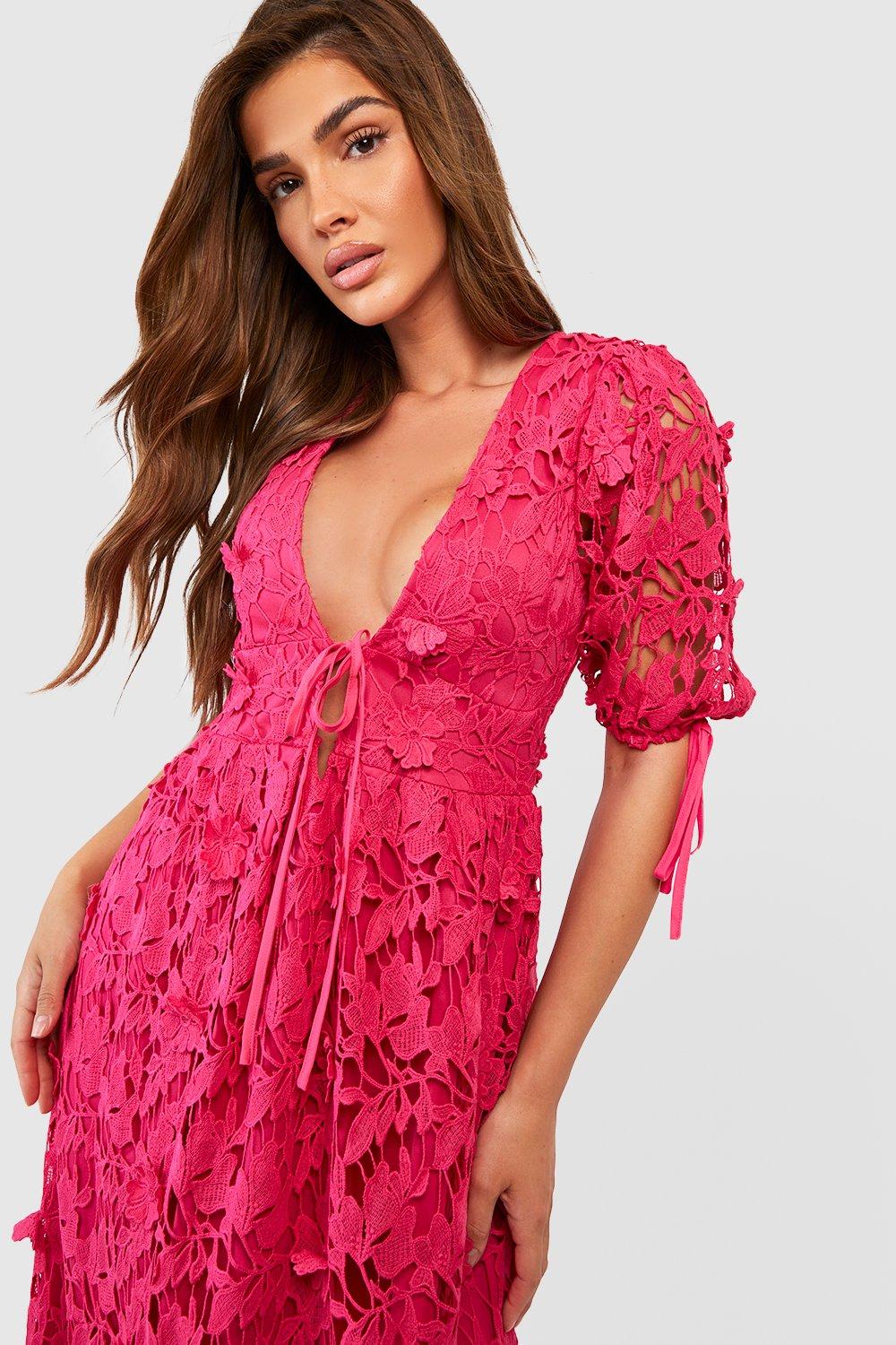 Hot pink lace outlet dress